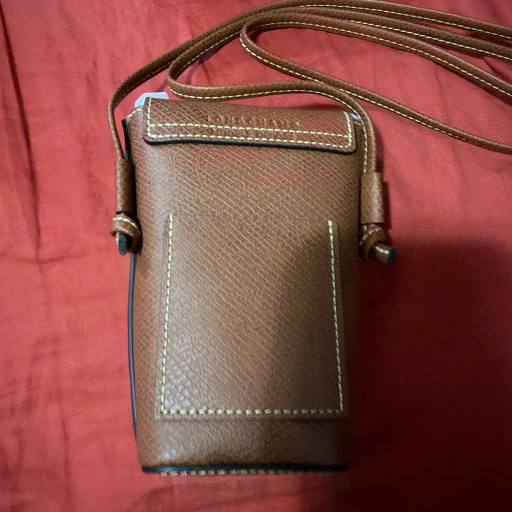 Longchamp Brown Leather Phone Case Crossbody